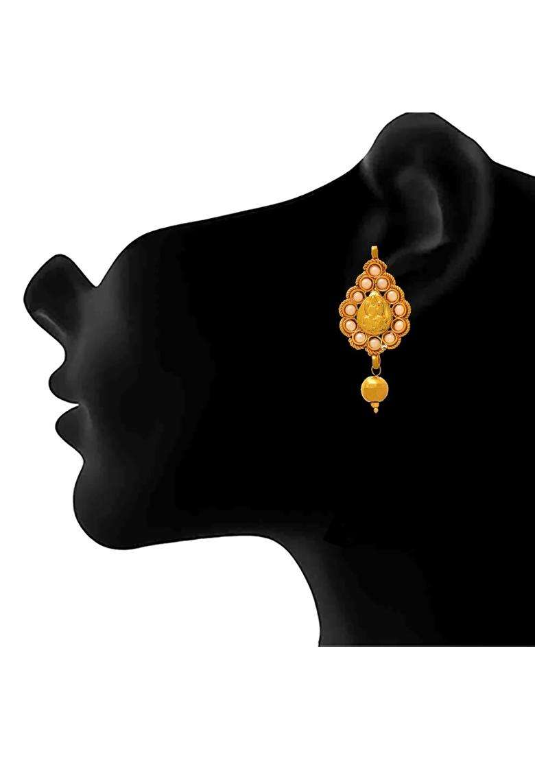 JFL Traditional Ethnic One Gram Gold Plated Temple Goddess Laxmi Pearl Designer Necklace Set for Women - Indya
