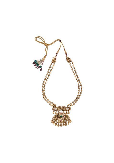 Kushals Fashion Jewellery Ruby Green Gold Plated Ethnic 925 Pure Silver Temple Necklace