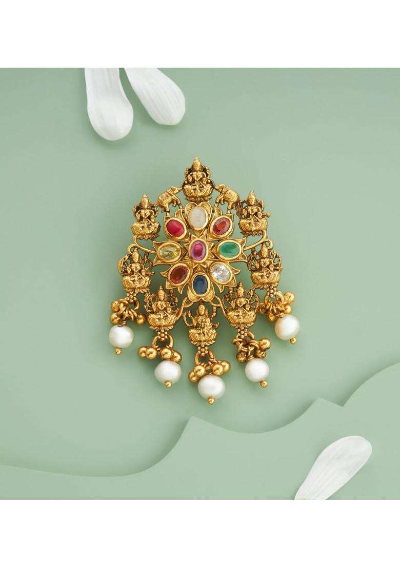 Kushals Fashion Jewellery Multi Oxidised Gold Plated 925 Silver Temple Pendant for Women - Indya