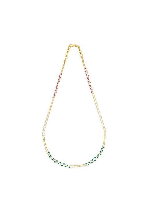 Kushals Fashion Jewellery Ruby Green Pearl Gold Plated Casual 925 Pure Silver Temple Chain