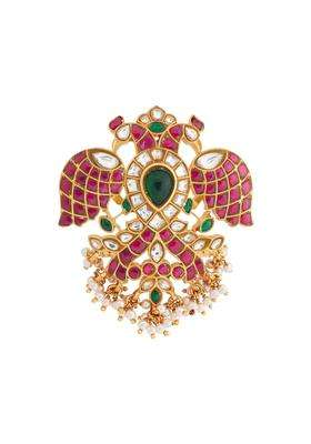 Kushals Fashion Jewellery Ruby Green Gold Plated 925 Silver Temple Pendant for Women