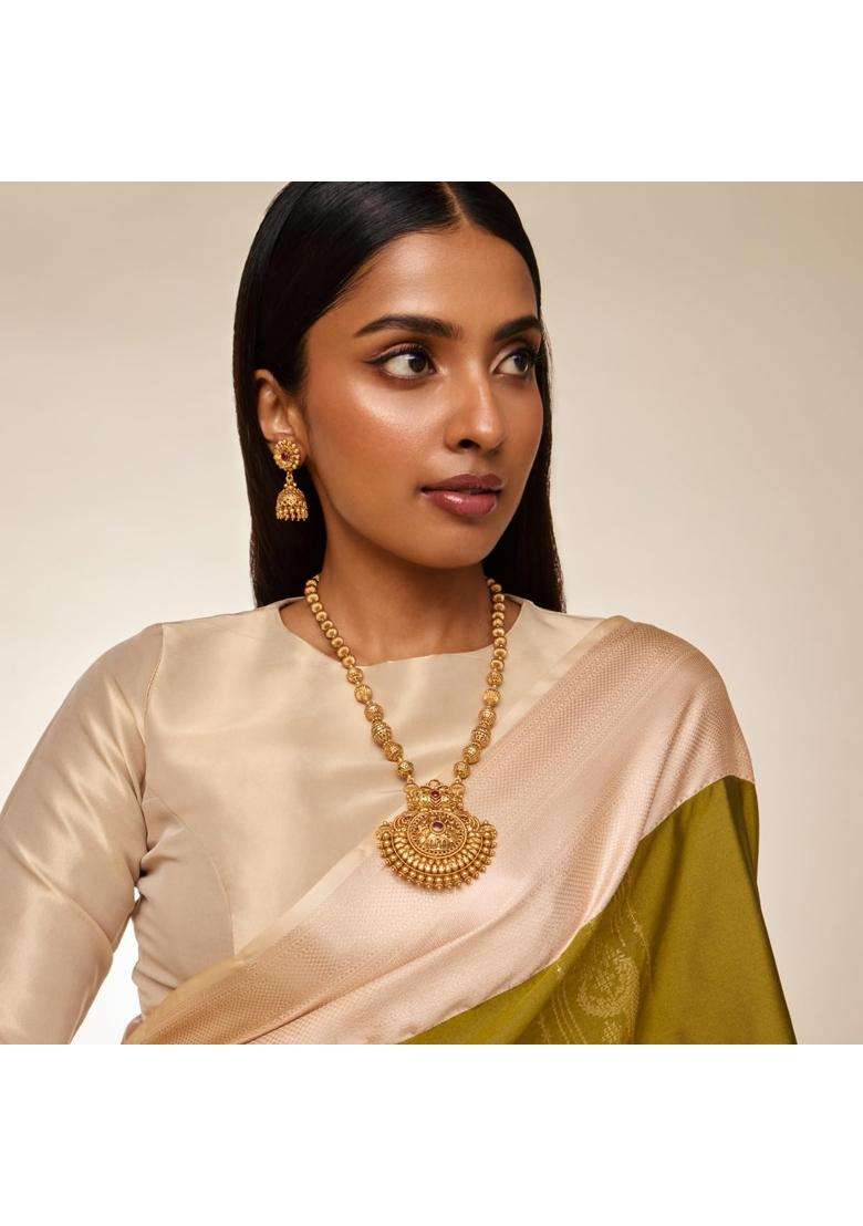 Kushals Fashion Jewellery Ruby Gold Plated Antique Necklace Set with Jhumka Earrings for Women - Indya