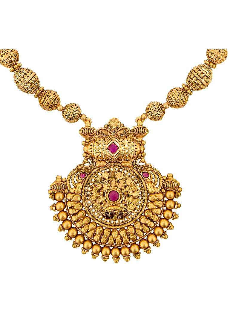 Kushals Fashion Jewellery Ruby Gold Plated Antique Necklace Set with Jhumka Earrings for Women - Indya