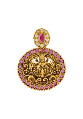 Kushals Fashion Jewellery Ruby Oxidised Gold Plated 925 Silver Temple Pendant for Women