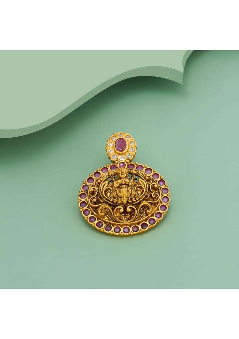 Kushals Fashion Jewellery Ruby Oxidised Gold Plated 925 Silver Temple Pendant for Women - Indya