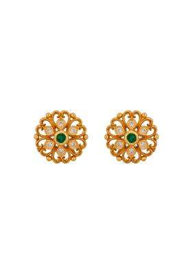 Kushals Fashion Jewellery Ruby Gold Plated 925 Silver Temple Stud Earrings for Women