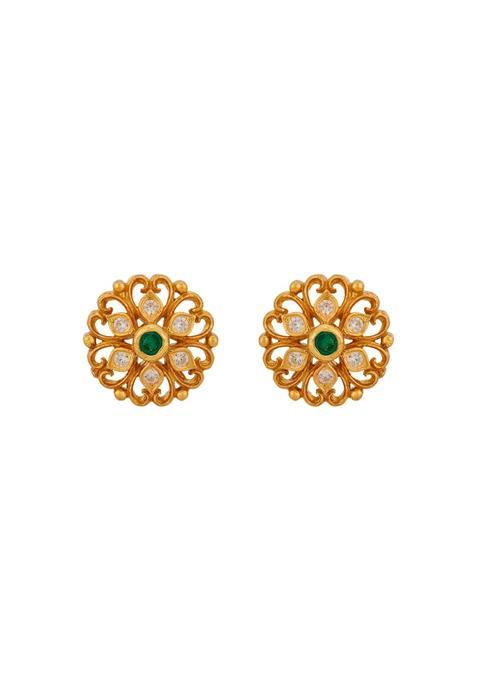 Kushals Fashion Jewellery Ruby Gold Plated 925 Silver Temple Stud Earrings for Women