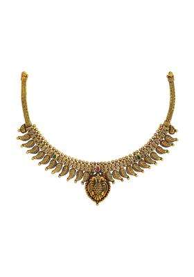 Kushals Fashion Jewellery Ruby Green Oxidised Gold Plated 925 Silver Temple Necklace for Women