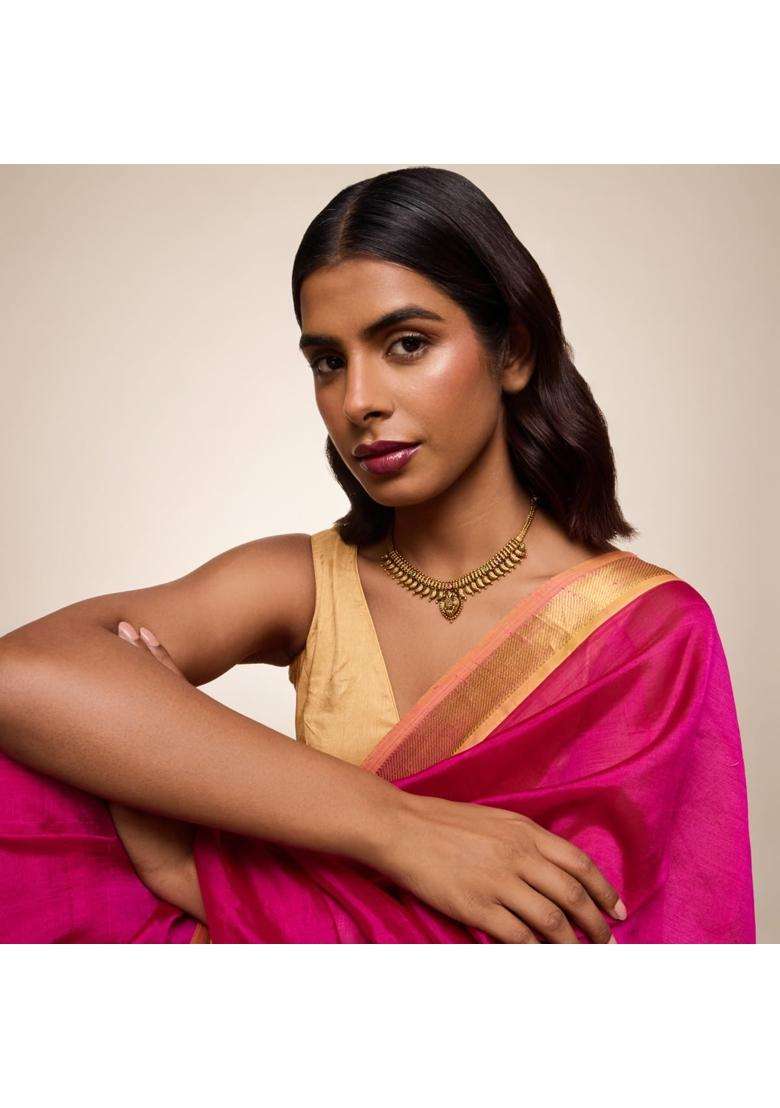 Kushals Fashion Jewellery Ruby Green Oxidised Gold Plated 925 Silver Temple Necklace for Women - Indya