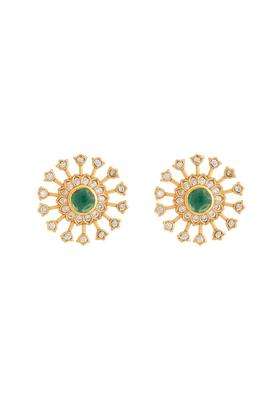 Kushals Fashion Jewellery Green Gold Plated Ethnic 925 Pure Silver Temple Earring