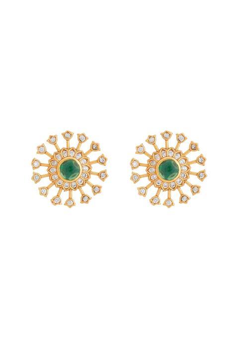 Kushals Fashion Jewellery Green Gold Plated Ethnic 925 Pure Silver Temple Earring