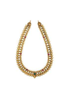 Kushals Fashion Jewellery Ruby Green Oxidised Gold Plated 925 Silver Temple Long Necklace for Women