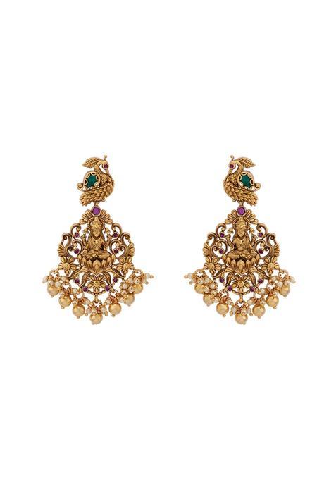 Kushals Fashion Jewellery Ruby Green Oxidised Gold Plated Ethnic 925 Pure Silver Temple Earring