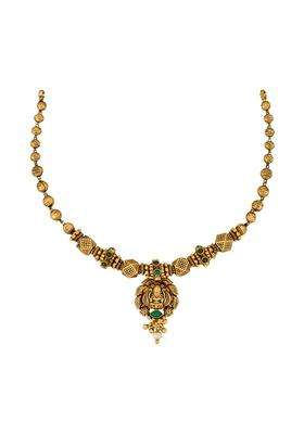 Kushals Fashion Jewellery Green Oxidised Gold Plated 925 Silver Temple Necklace for Women
