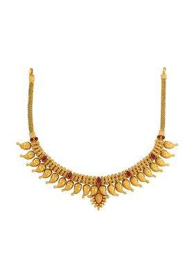 Kushals Fashion Jewellery Ruby Gold Plated 925 Silver Temple Necklace for Women