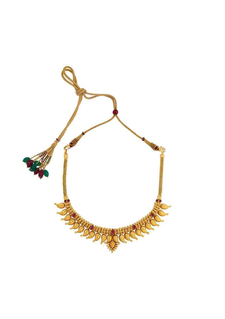 Kushals Fashion Jewellery Ruby Gold Plated 925 Silver Temple Necklace for Women - Indya