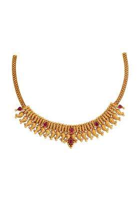 Kushals Fashion Jewellery Ruby Gold Plated 925 Silver Temple Necklace for Women