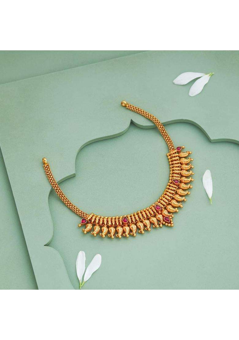 Kushals Fashion Jewellery Ruby Gold Plated 925 Silver Temple Necklace for Women - Indya