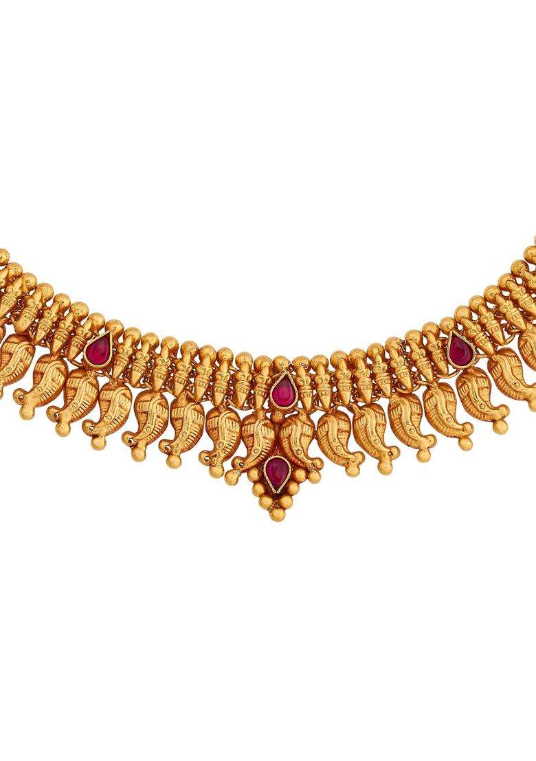 Kushals Fashion Jewellery Ruby Gold Plated 925 Silver Temple Necklace for Women - Indya
