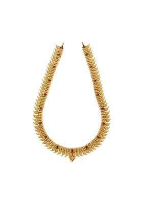 Kushals Fashion Jewellery Ruby Gold Plated 925 Silver Temple Long Necklace for Women