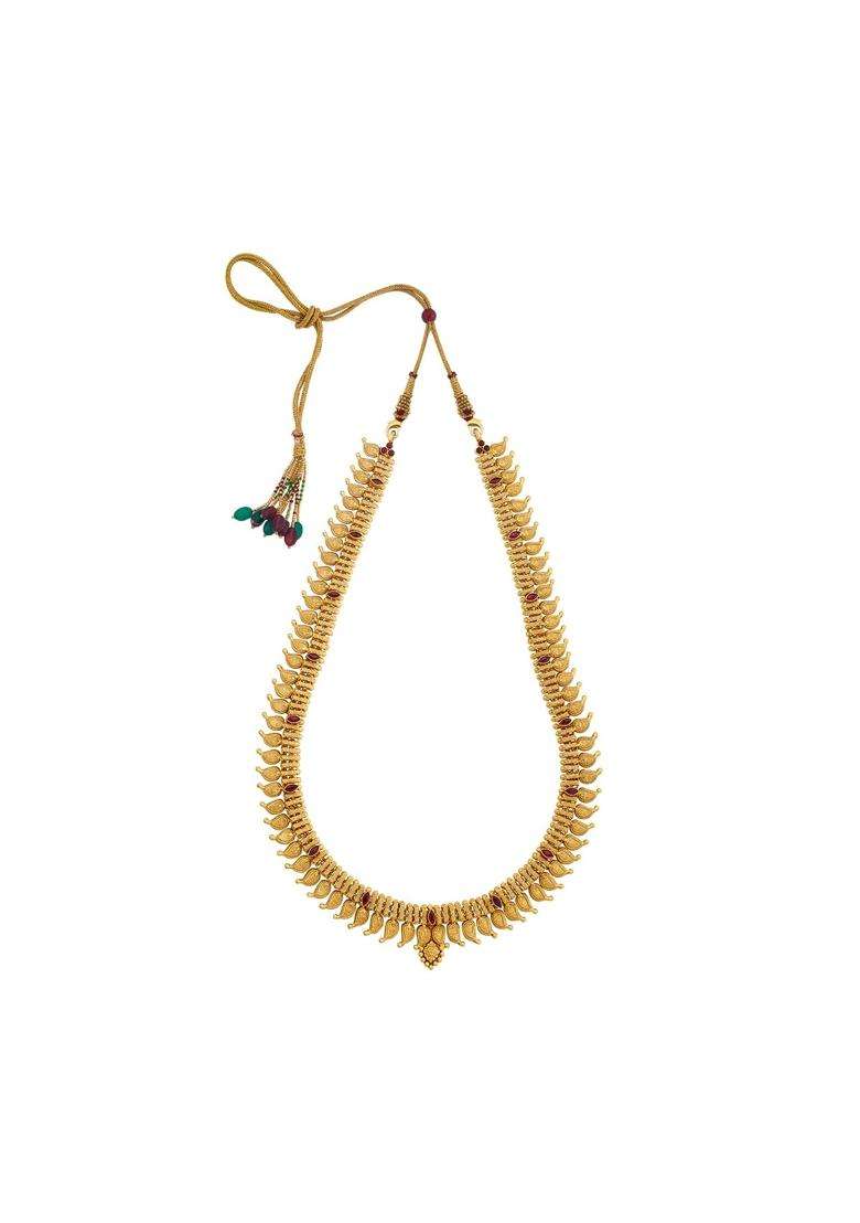 Kushals Fashion Jewellery Ruby Gold Plated 925 Silver Temple Long Necklace for Women - Indya