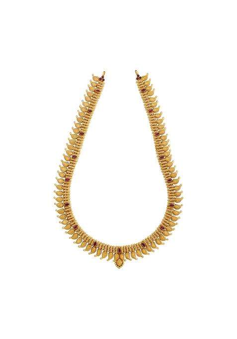 Kushals Fashion Jewellery Ruby Gold Plated 925 Silver Temple Long Necklace for Women