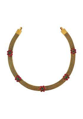 Kushals Fashion Jewellery Ruby Green Oxidised Gold Plated 925 Silver Temple Necklace for Women