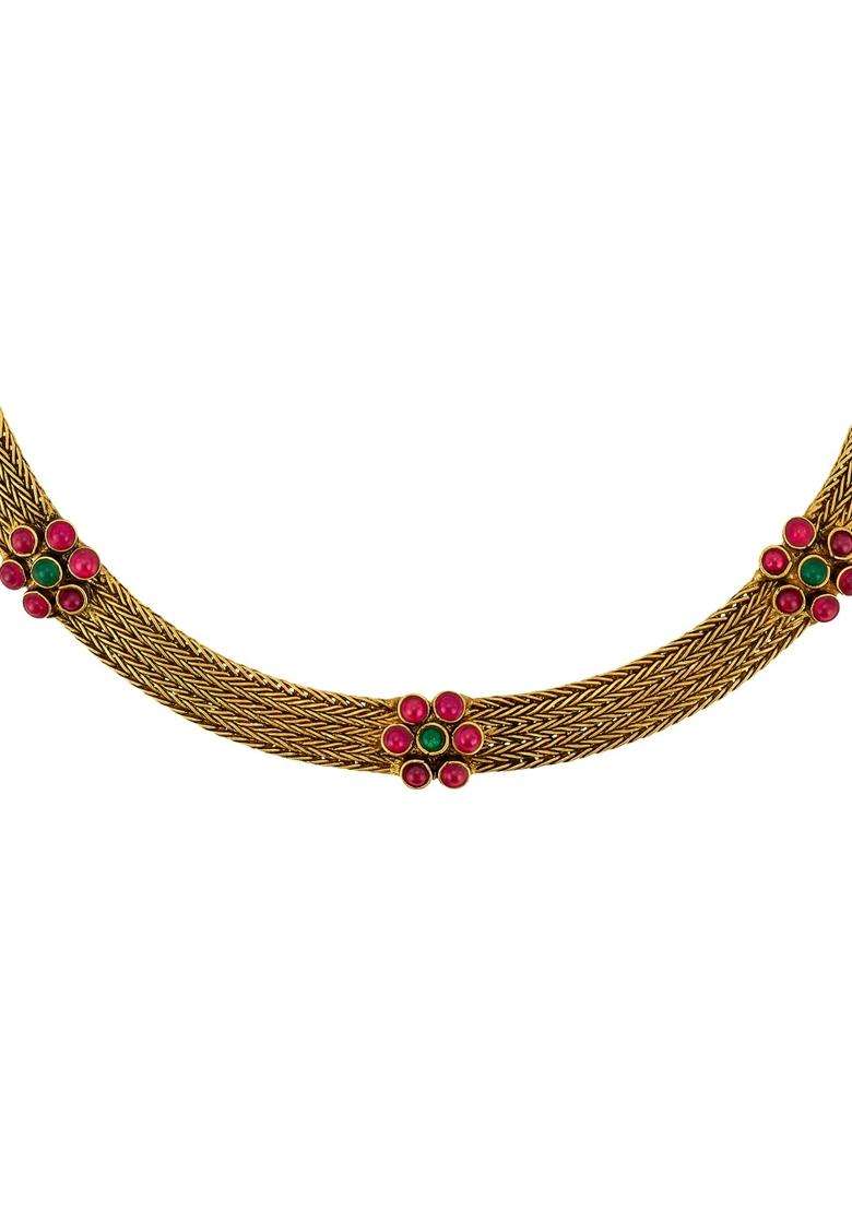 Kushals Fashion Jewellery Ruby Green Oxidised Gold Plated 925 Silver Temple Necklace for Women - Indya