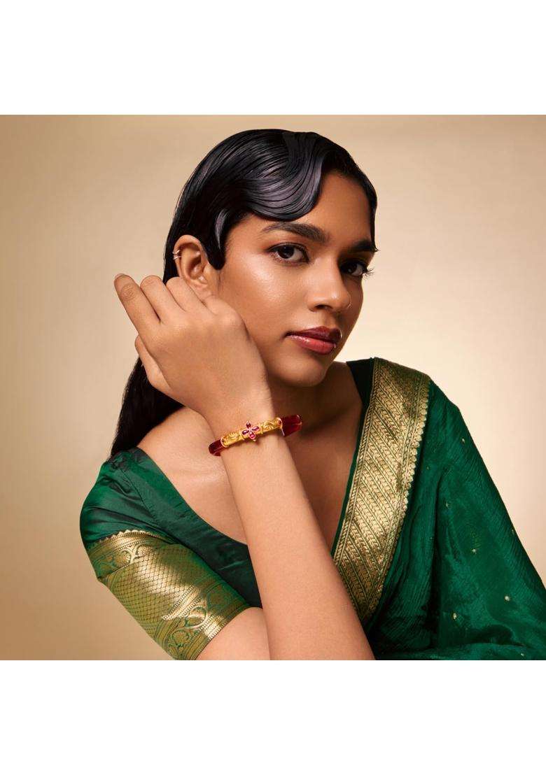 Kushals Fashion Jewellery Ruby Gold Plated 925 Silver Temple Bangle Pendant for Women - Indya