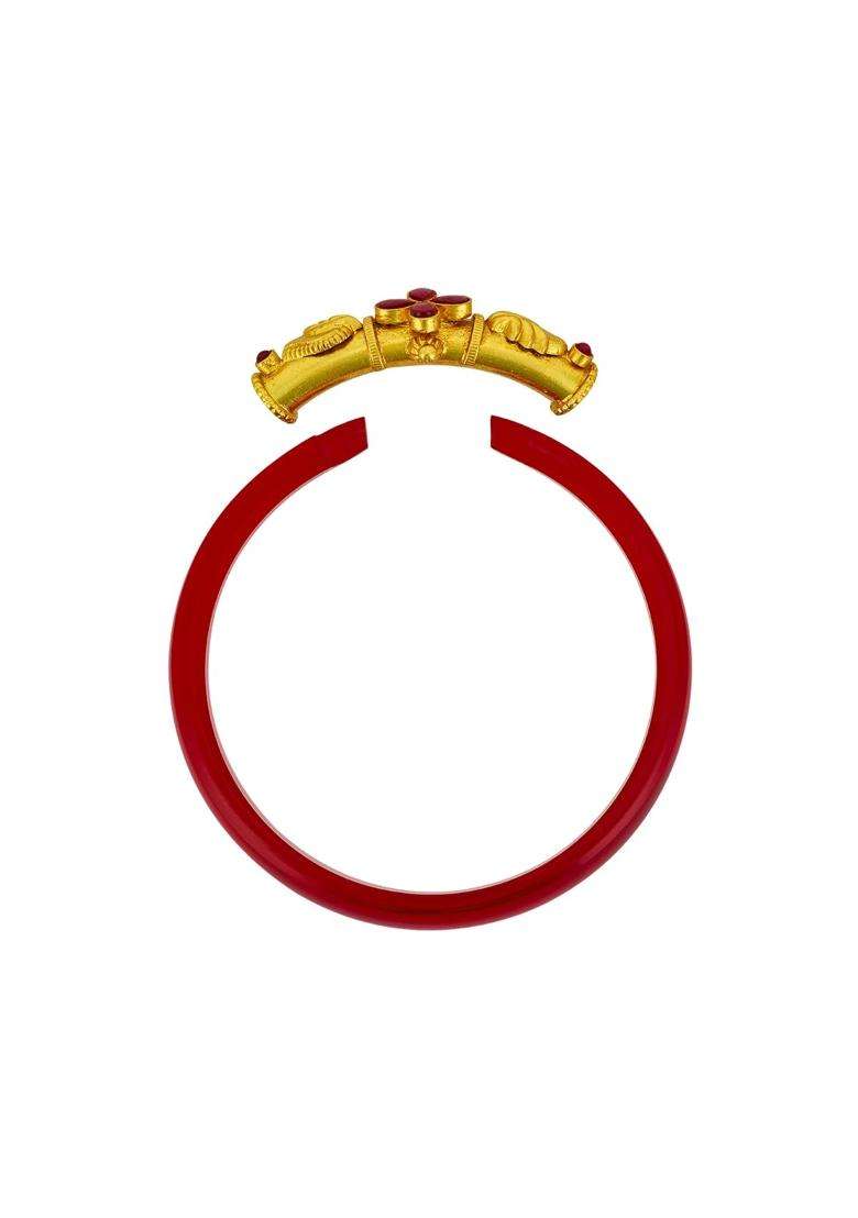 Kushals Fashion Jewellery Ruby Gold Plated 925 Silver Temple Bangle Pendant for Women - Indya