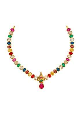 Kushals Fashion Jewellery Multi Gold Plated 925 Silver Temple Necklace for Women
