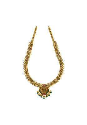 Kushals Fashion Jewellery Ruby Green Oxidised Gold Plated 925 Silver Temple Long Necklace for Women
