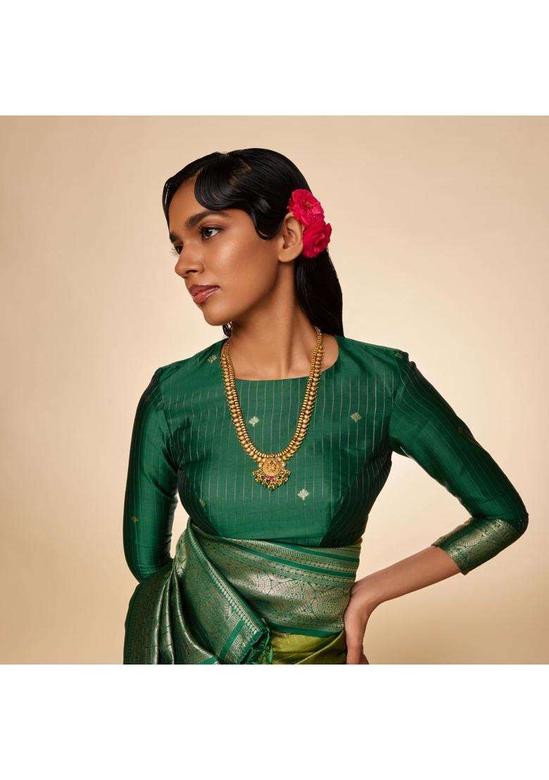 Kushals Fashion Jewellery Ruby Green Oxidised Gold Plated 925 Silver Temple Long Necklace for Women - Indya