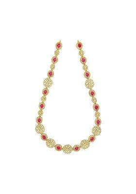 Kushals Fashion Jewellery Ruby Gold Plated 925 Silver Temple Long Necklace for Women