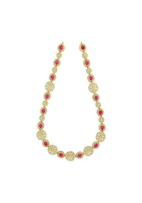 Kushals Fashion Jewellery Ruby Gold Plated 925 Silver Temple Long Necklace for Women