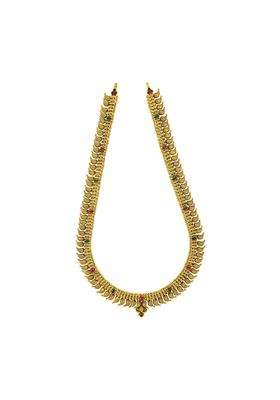 Kushals Fashion Jewellery Ruby Green Oxidised Gold Plated 925 Silver Temple Long Necklace for Women