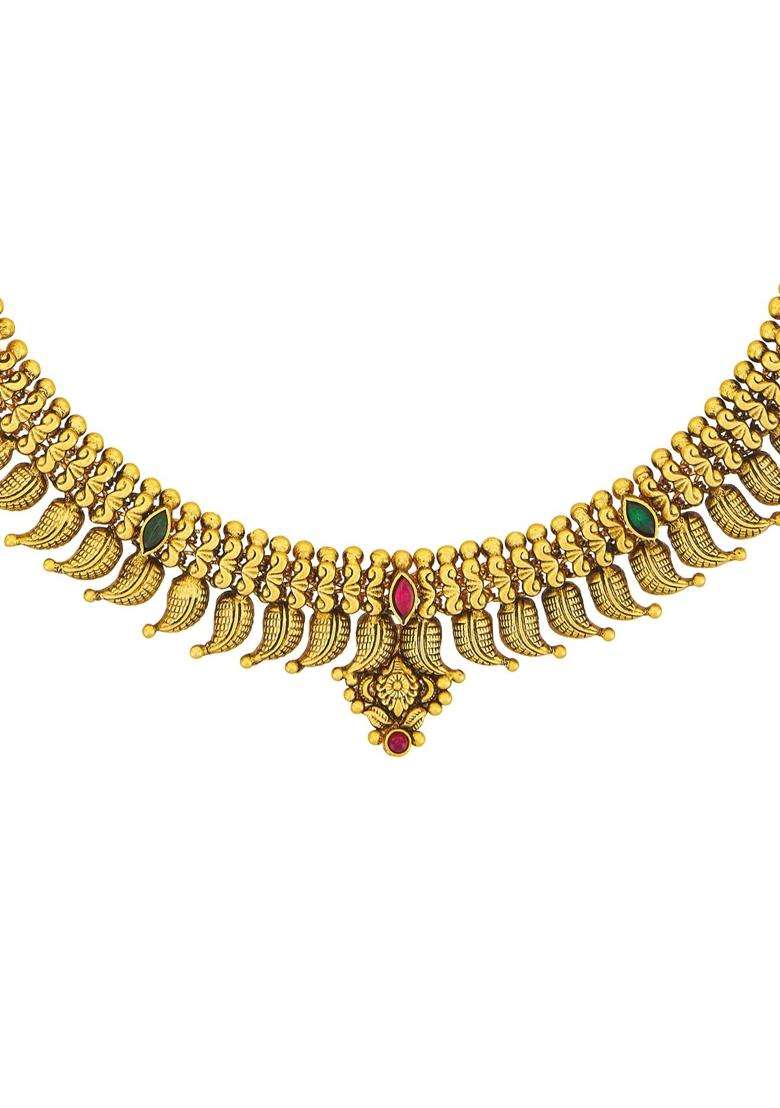 Kushals Fashion Jewellery Ruby Green Oxidised Gold Plated 925 Silver Temple Long Necklace for Women - Indya