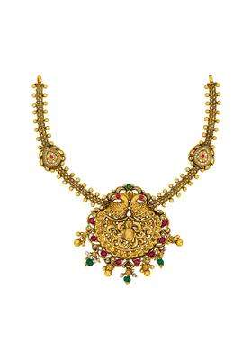 Kushals Fashion Jewellery Ruby Green Oxidised Gold Plated 925 Silver Temple Necklace for Women
