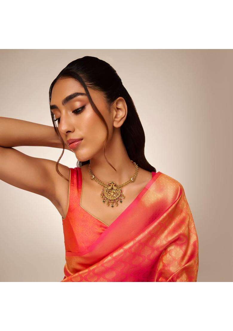 Kushals Fashion Jewellery Ruby Green Oxidised Gold Plated 925 Silver Temple Necklace for Women - Indya
