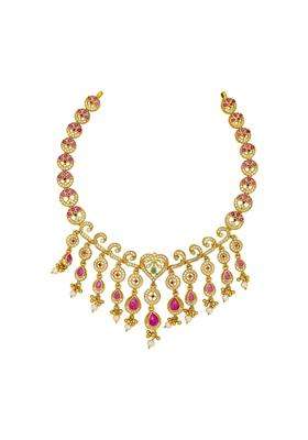 Kushals Fashion Jewellery Ruby Green Gold Plated 925 Silver Temple Necklace for Women