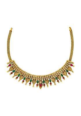 Kushals Fashion Jewellery Ruby Green Oxidised Gold Plated 925 Silver Temple Necklace for Women