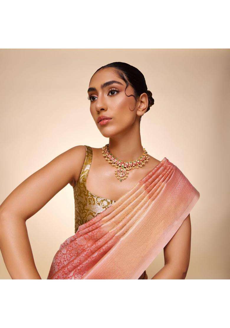 Kushals Fashion Jewellery Ruby Green Gold Plated 925 Silver Temple Necklace for Women - Indya