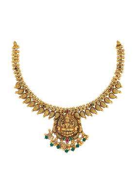 Kushals Fashion Jewellery Ruby Green Oxidised Gold Plated 925 Silver Temple Necklace for Women