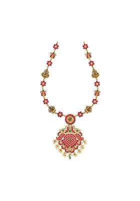 Kushals Fashion Jewellery Ruby Green Oxidised Gold Plated 925 Silver Temple Long Necklace for Women