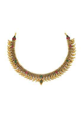Kushals Fashion Jewellery Ruby Green Oxidised Gold Plated 925 Silver Temple Necklace for Women