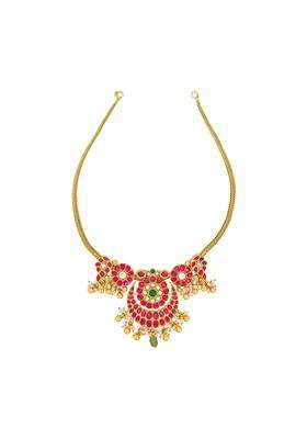 Kushals Fashion Jewellery Ruby Green Gold Plated 925 Silver Temple Necklace for Women