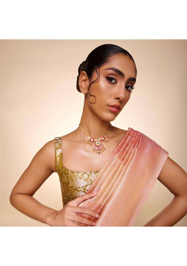 Kushals Fashion Jewellery Ruby Green Gold Plated 925 Silver Temple Necklace for Women - Indya