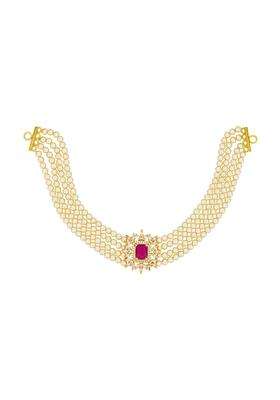 Kushals Fashion Jewellery Ruby Gold Plated 925 Silver Temple Necklace for Women