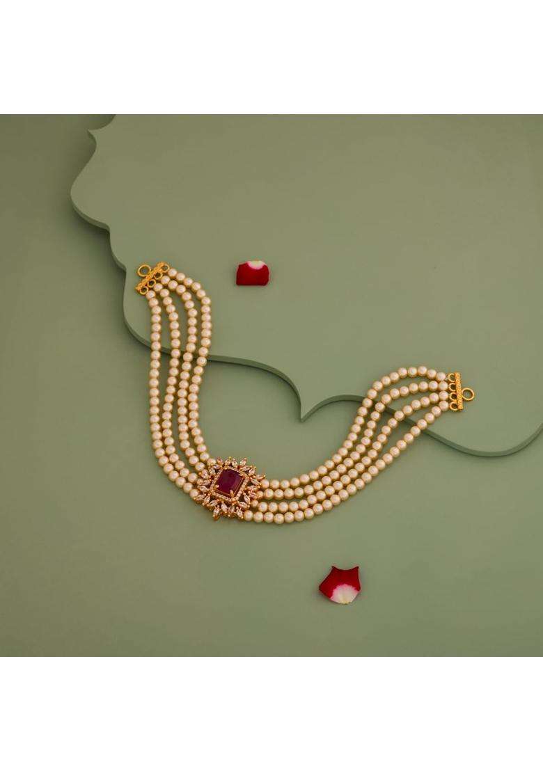 Kushals Fashion Jewellery Ruby Gold Plated 925 Silver Temple Necklace for Women - Indya