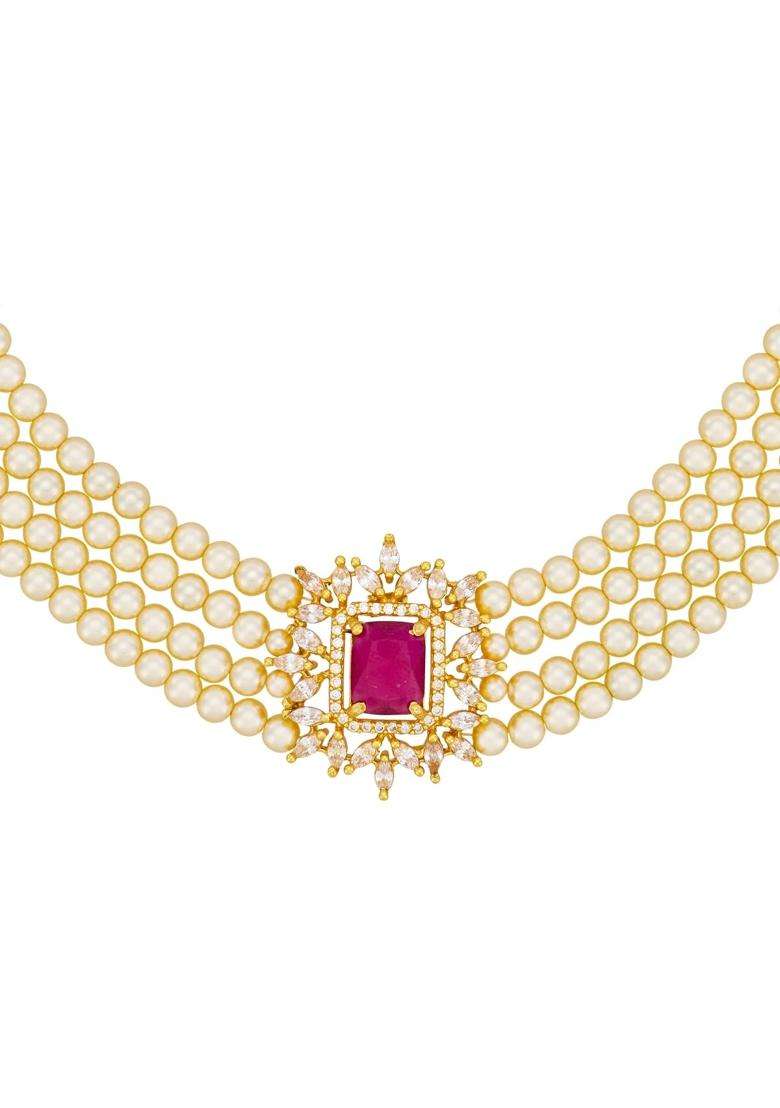 Kushals Fashion Jewellery Ruby Gold Plated 925 Silver Temple Necklace for Women - Indya